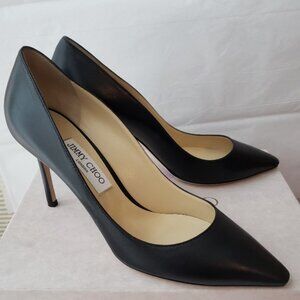 Jimmy Choo Romy 85 Black Kid Leather Pointy Toe Pumps